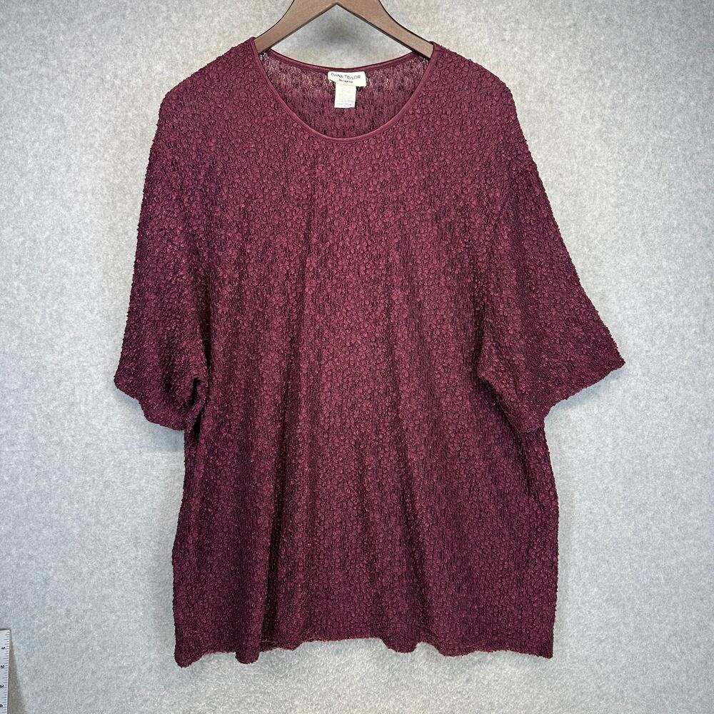 Dana Taylor Shirt Top Womens Size 3X Burgundy Red Textured Short Sleeve Pullover